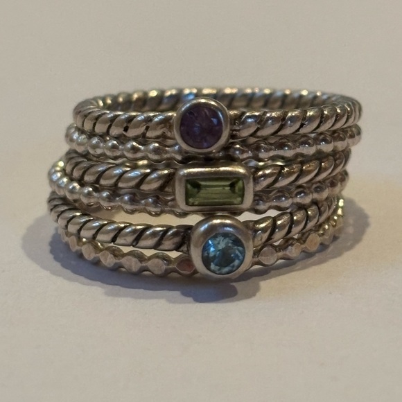 Jewelry - Beautiful Set of 6 Handmade Sterling Silver Multi-Gemstone Stacking Rings